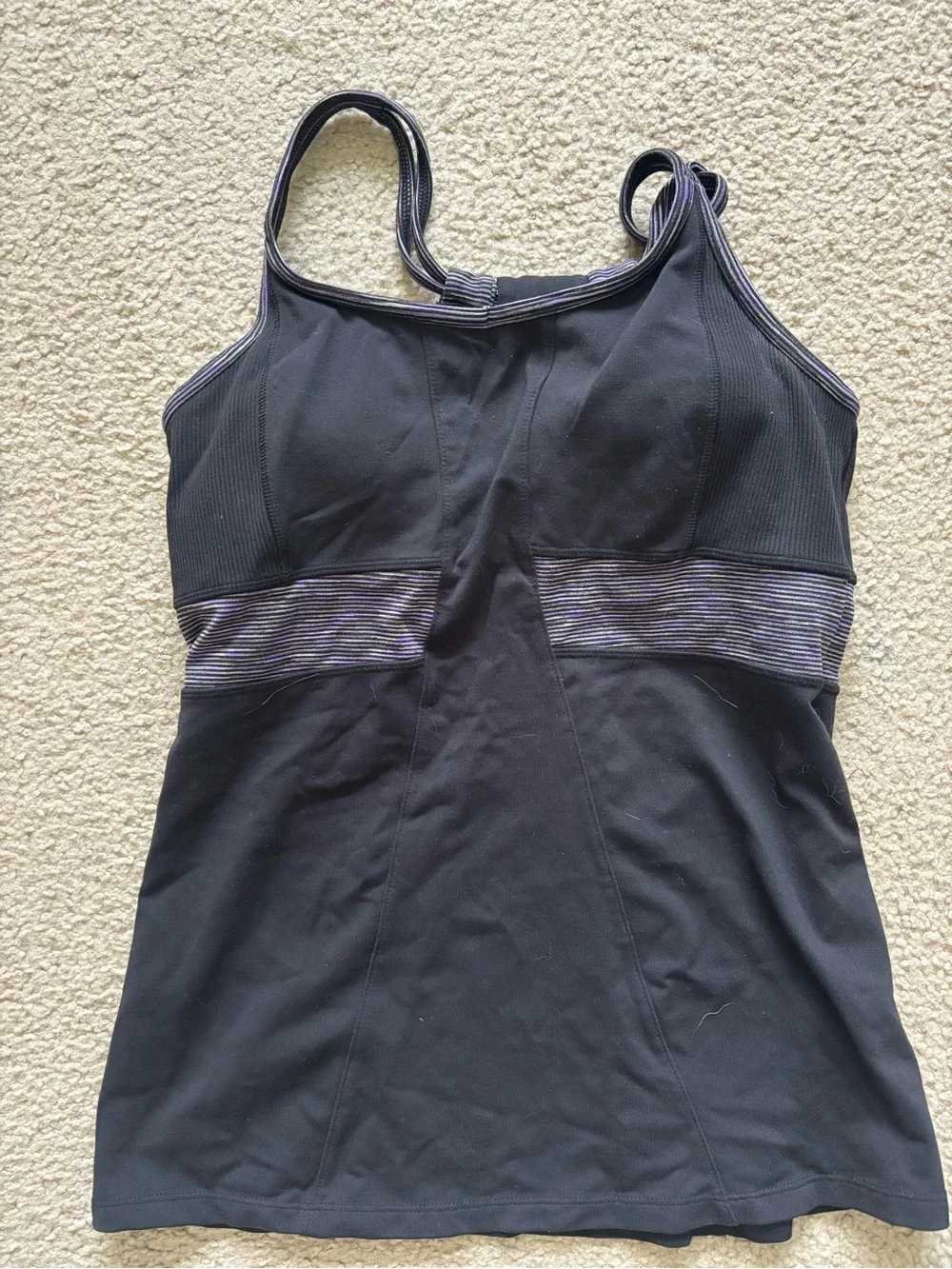 Athleta Black Performance Top with Subtle Purple Accent